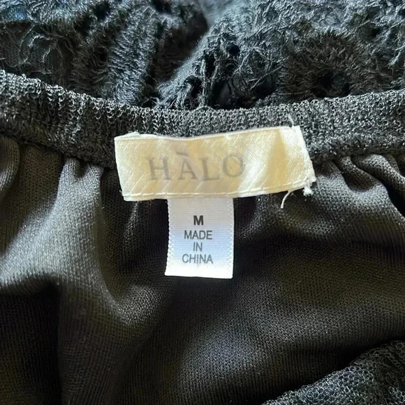 HALO Women’s Black Lace Fringe Sheer Floral Lined Boho 3/4 Sleeve Top Medium - Picture 14 of 16